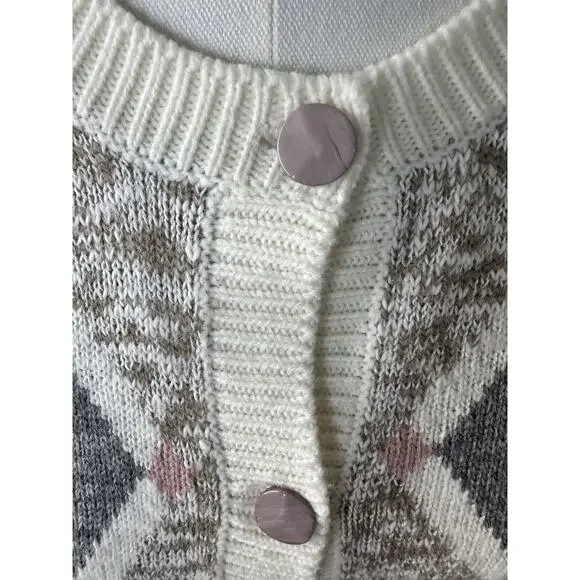 Dana Scott Vintage Argyle Geometric Knit Cardigan 1970s Dad Grandpa Sweater XL - Picture 4 of 8